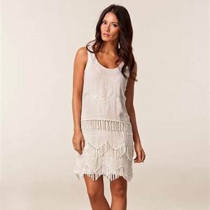 FRENCH CONNECTION Texas Tassels Sleeveless Dress Size 6 NEW WITH TAGS Cream